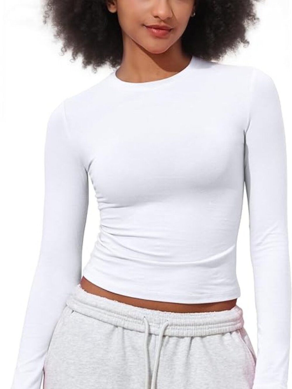 Crewneck Cotton Tight Long Sleeve Crop Top Women Y2K Fall Tee
